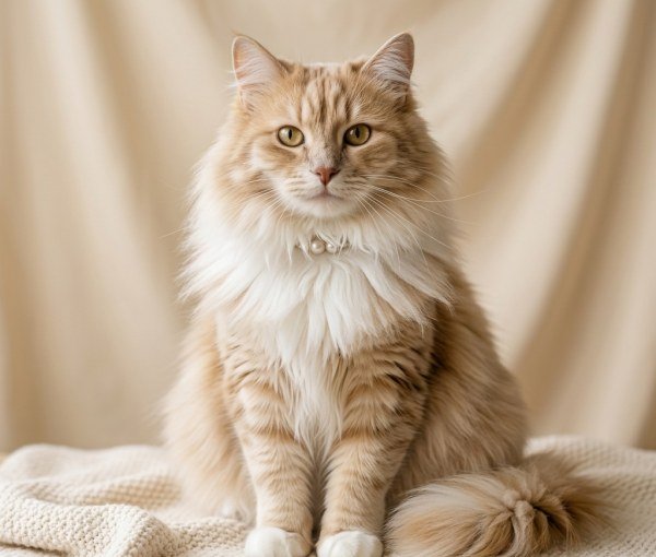 Pristine brushed domestic longhair cat with majestic silky ruff and fluffy coat
